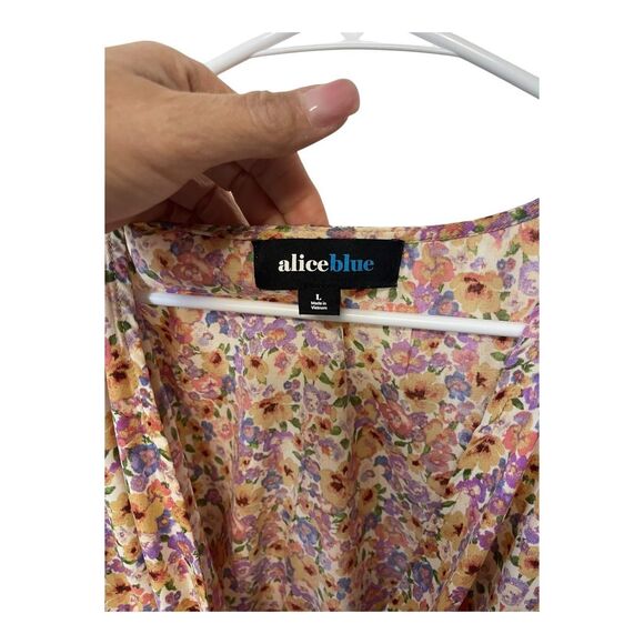 Alice Blue V-Neck Floral Print and Tie Waist Large - Picture 6 of 7